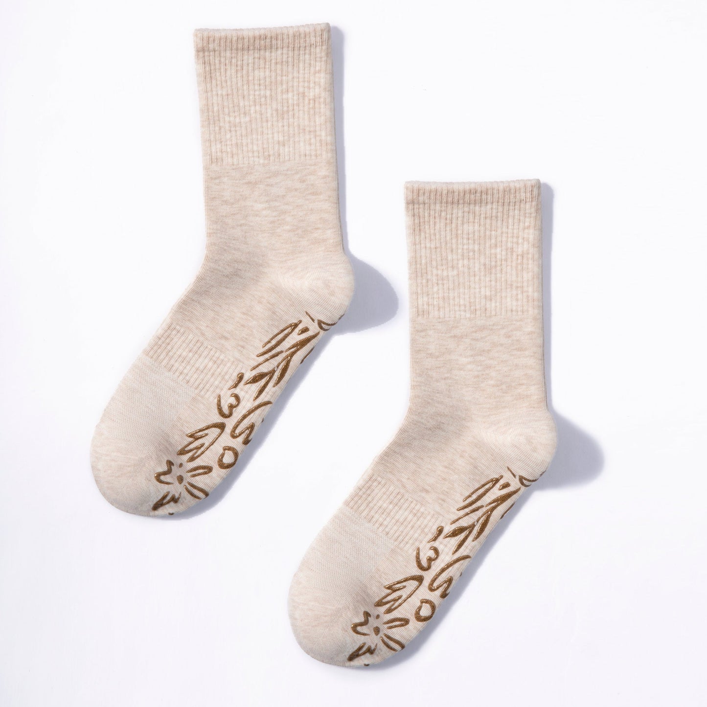 Serene Socks- Adult Organic Cotton Non-Slip Socks- 4 Seasons- Beige- 2 Pairs