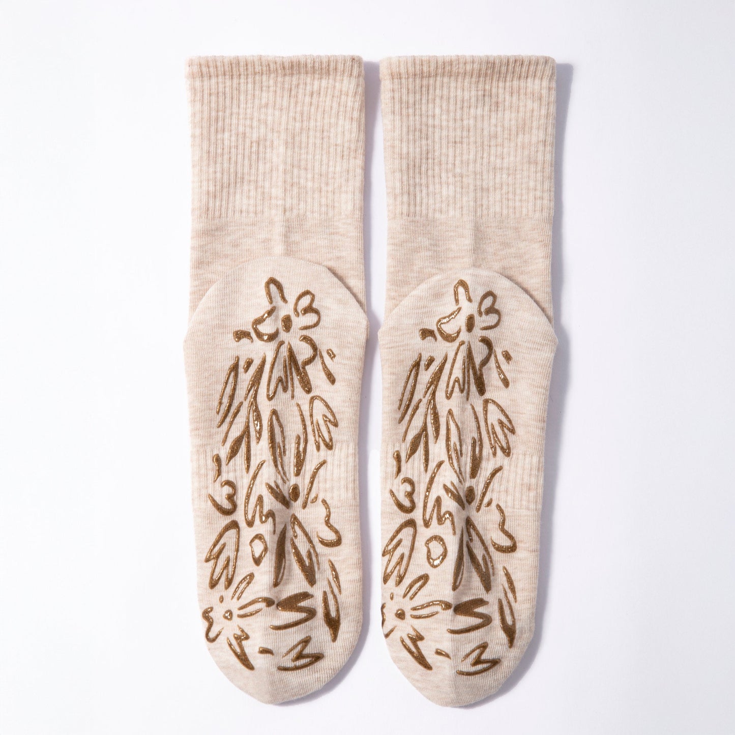 Serene Socks- Adult Organic Cotton Non-Slip Socks- 4 Seasons- Beige- 2 Pairs