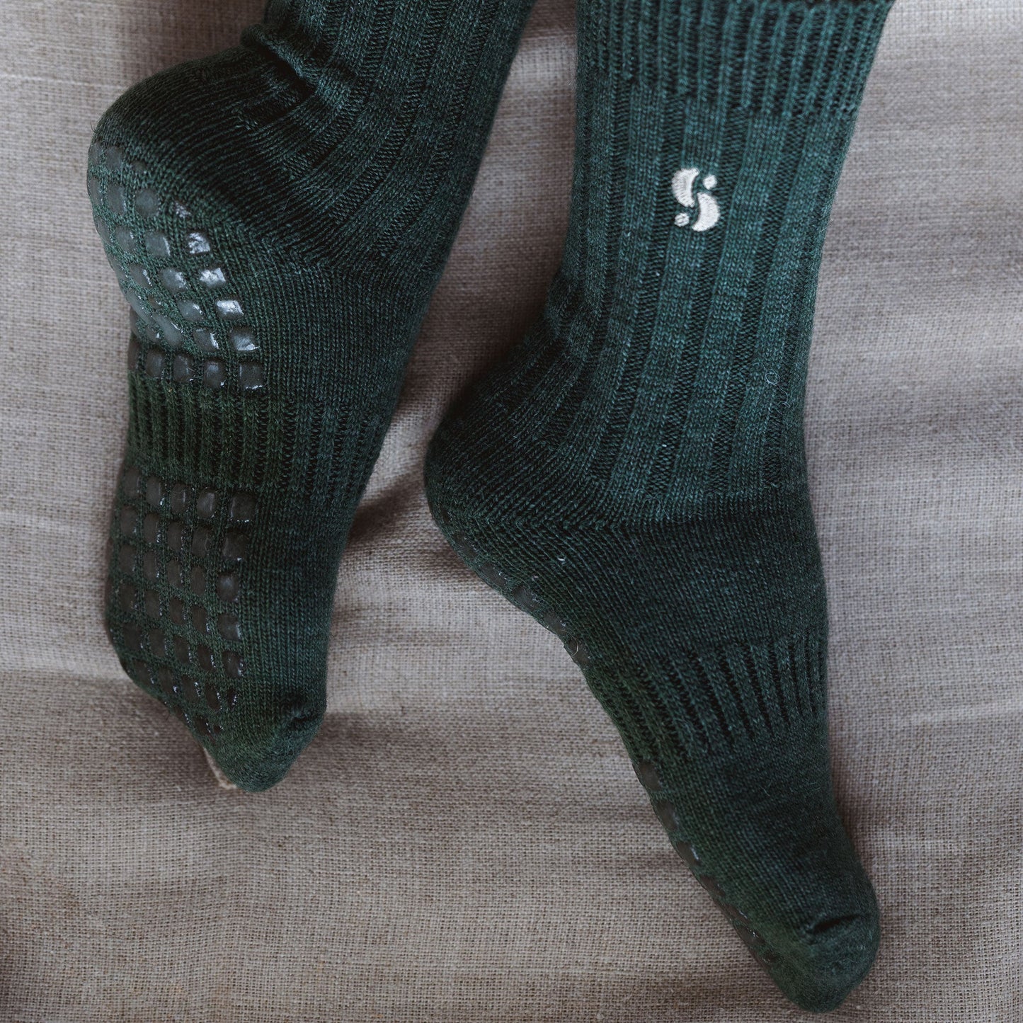 Serene Socks- Adult Merino Wool Non-Slip Socks- Dark Green- 1 pair
