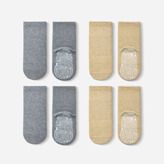 New- Organic Cotton Socks- Grey & Lemon- 4 Pairs of Stay-On Baby & Toddler Non-Slip Socks