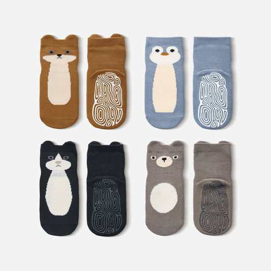 New- Critter Crew- Organic- 4 Pairs of Stay-On Baby & Toddler Non-Slip Socks