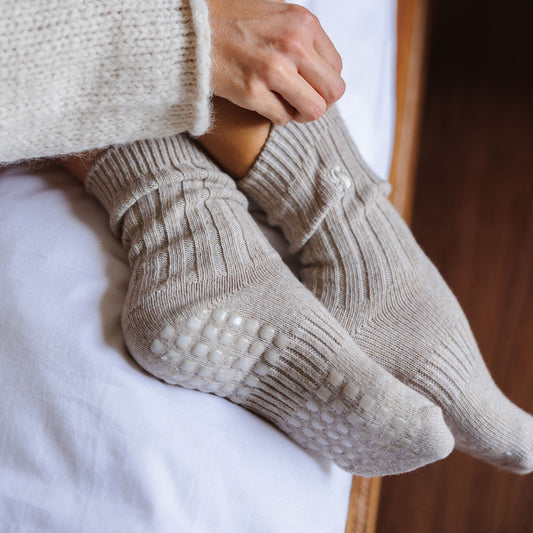 Serene Socks- Adult Merino Wool Non-Slip Socks- Khaki- 1 pair